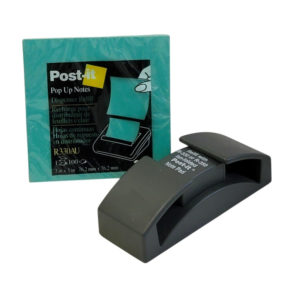 VTG 90s Post It Pop Up Note Dispenser C-300‎ Gray Teal 100 ct 3x3 Refill R330AU